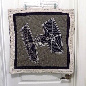 STAR WARS Pottery Barn Kids Tie Fighter Euro Square Pillow Sham Gray Quilted